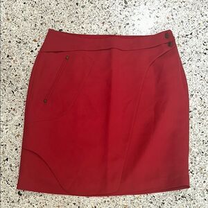 Arnoldo Bassini red faux wrap skirt side zip lined Small s stud